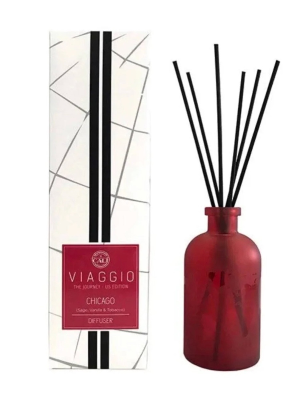 NEW Cali Viaggio Chicago Sage, Vanilla, Tobacco Reed Diffuser 8.5oz